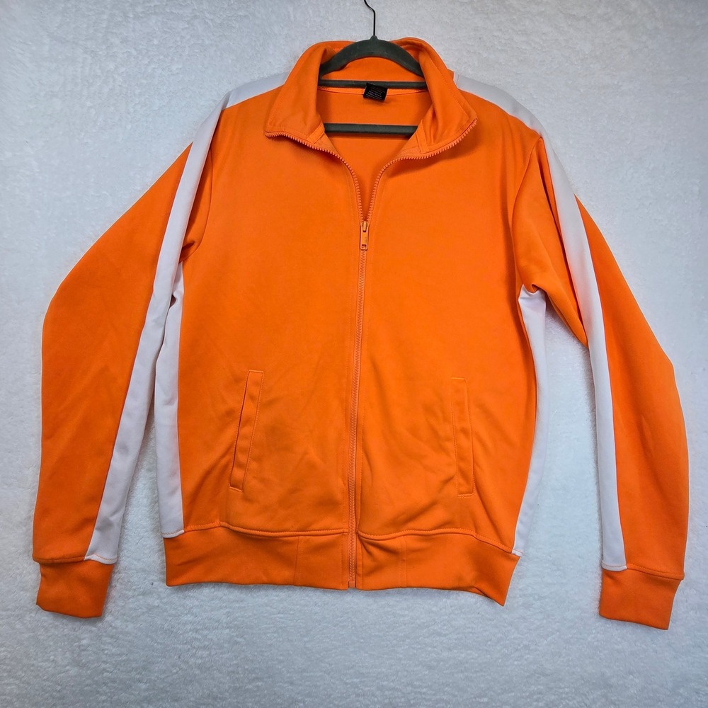 Bleecker & Mercer Mens Small Orange Track Jacket Full Zip Athleisure Stretch Gym